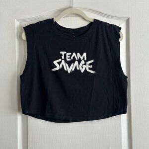 Savage Barbell Cut Off Sleeveless Cropped Tee "Team Savage"
